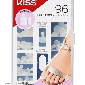 NIB! KISS 96 Full-Cover Toenails Short Length #50543 96TN01 Durable Press-Ons